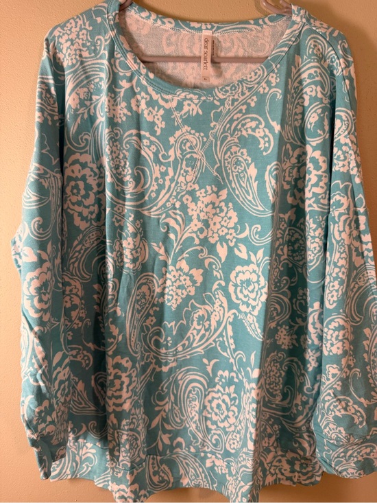 Dear Scarlett Tops - Dear Scarlett Aqua and White Paisley Floral Sweatshirt